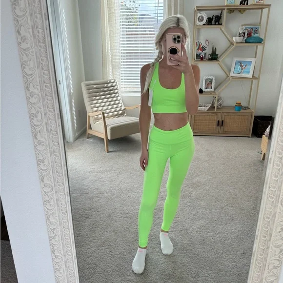 Pants Jumpsuits Saski Collection Neon Green Leggings And Bra